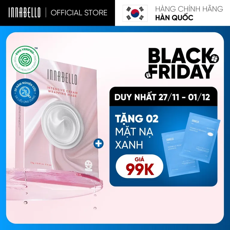 Mặt nạ bọc kem Innabello Intensive Cream Wrapping Mask, Hộp 6 mặt nạ dưỡng ẩm phục hồi da