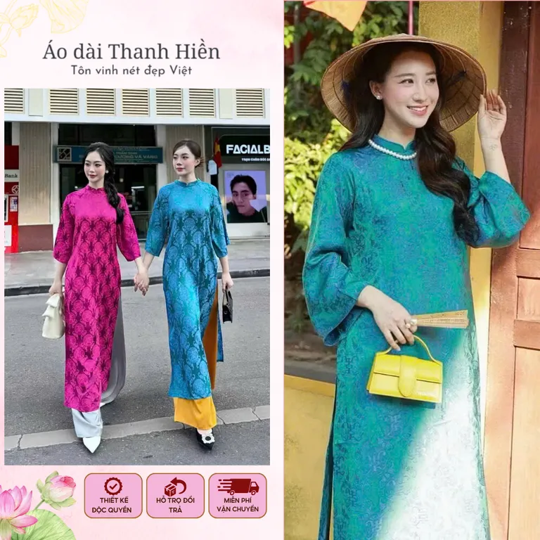 [XẢ HÀNG] Áo dài cách tân nữ gấm thọ dơi dáng suông cổ 2cm tay lỡ (AK13) Áo dài Thanh Hiền