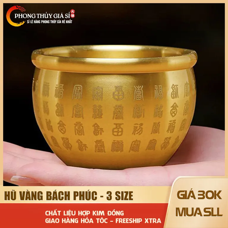 Chum Bách Phúc Đồng Thau Baifu - Vật phẩm trang trí tài lộc đựng thỏi vàng, trang trí phong thủy