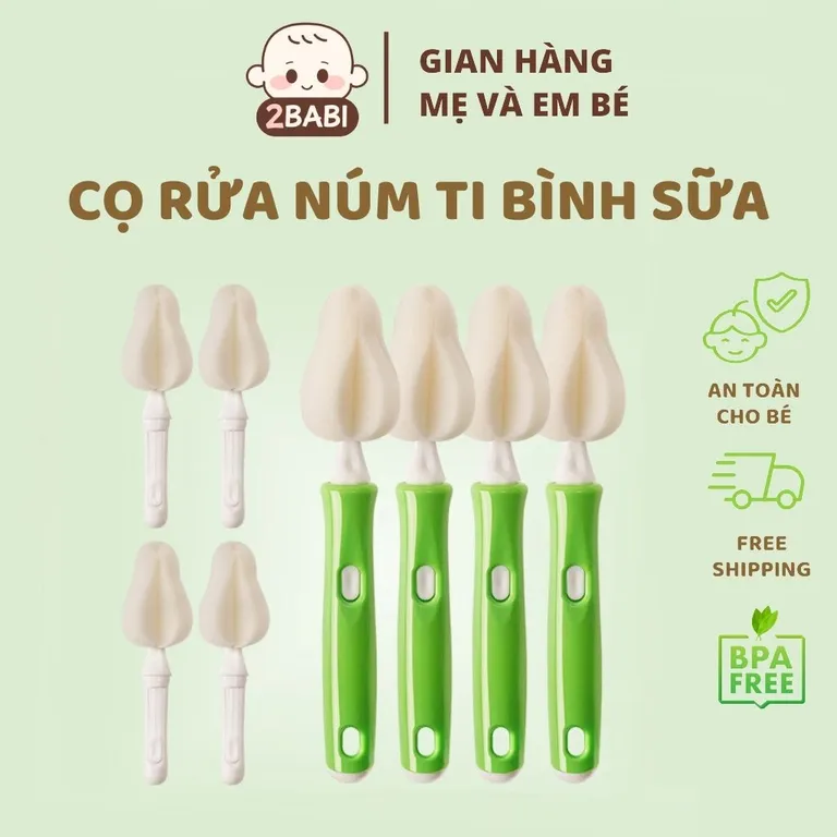 Cọ Núm Ti Bình Sữa Mút Xốp Và Đầu Thay Thế Cọ Núm Ti Với Đầu Bông Mềm Tạo Bọt Love Cosy