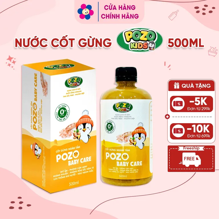 Nước Cốt Gừng Ngâm Tắm Cho Bé Pozo Baby Care - Tràm, Khuynh Diệp, Muối Hồng Himalaya - Tắm Bé, Ngâm Chân, Giữ Ấm