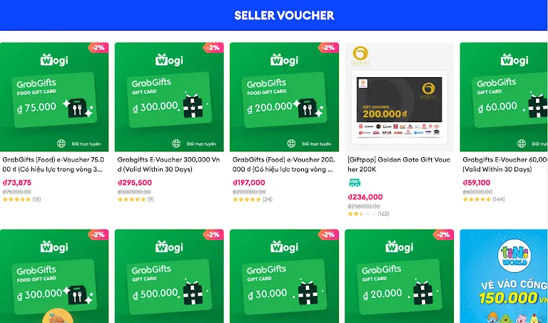 [Lazada VN] E-Voucher & Gift Card Giải Trí – Grab, CGV, Phúc Long Giảm Đến 25%