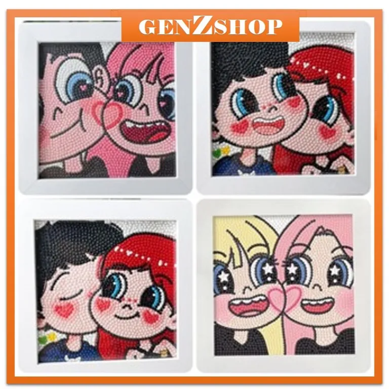 Tranh đính đá CẶP ĐỒI CÓ KHUNG KÈM BỘ DỤNG CỤ ,Bộ tranh kim cương 5D DIY nhiều mẫu cho bé