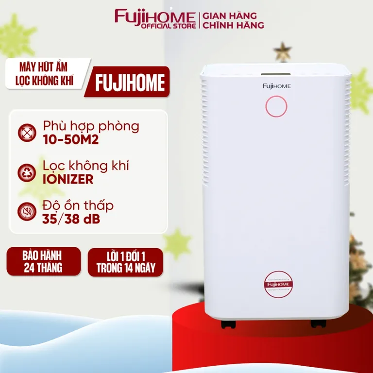 Máy hút ẩm lọc không khí 40m2 nhập khẩu FUJIHOME, kết nối Wifi 12L/ngày bằng máy nén Block phòng ngủ phòng khách
