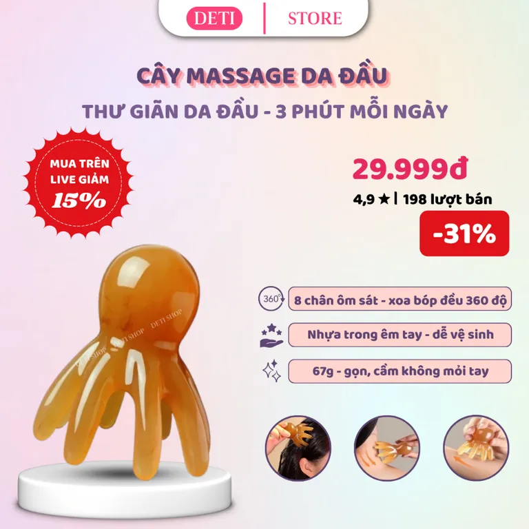 Cây massage da đầu hình bạch tuộc giúp thư giãn, kích thích tuần hoàn máu