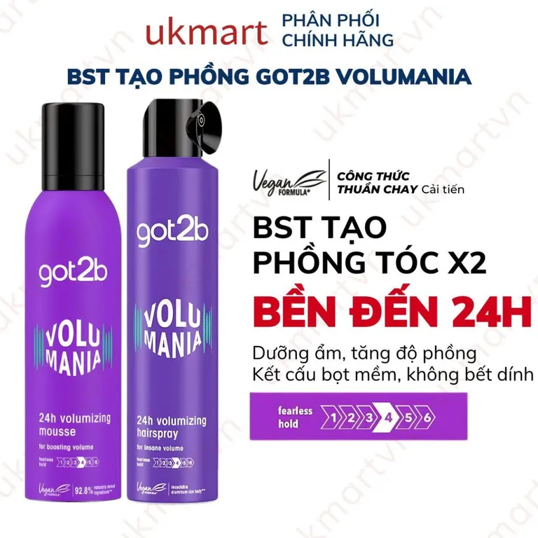 Bọt tạo phồng tóc, Xịt phồng tóc Got2b Volumising Mousse 250ml - Tăng độ phồng cho tóc, Giữ nếp 24h