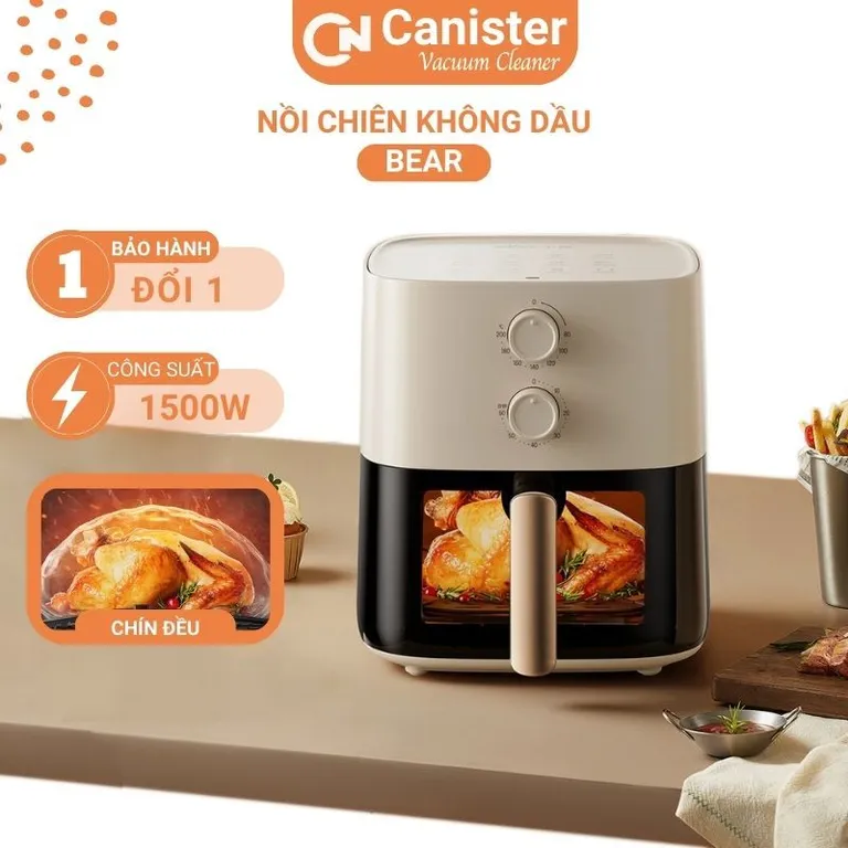 [Thẻ bảo hành 18 Tháng] Nồi chiên không dầu 5L Bear QZG-J15M1 núm vặn cơ có cửa nhìn công nghệ nhiệt đối lưu 360