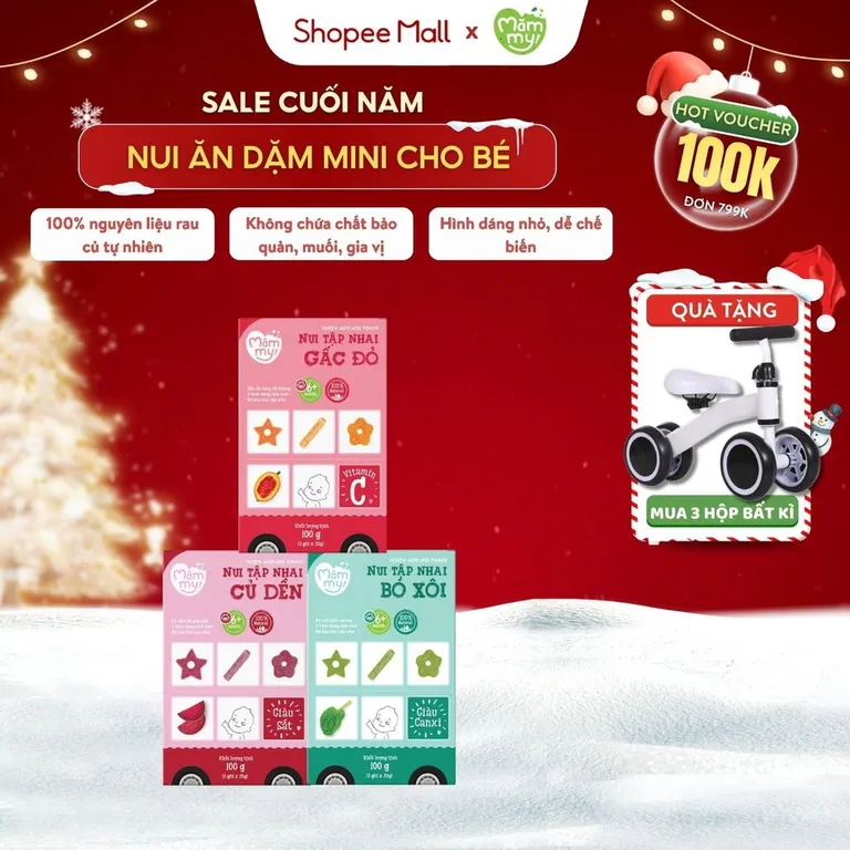 Nui ăn dặm cho bé Mămmy nui mini rau củ cho bé mới ăn dặm tập nhai trên 6 tháng, 100g