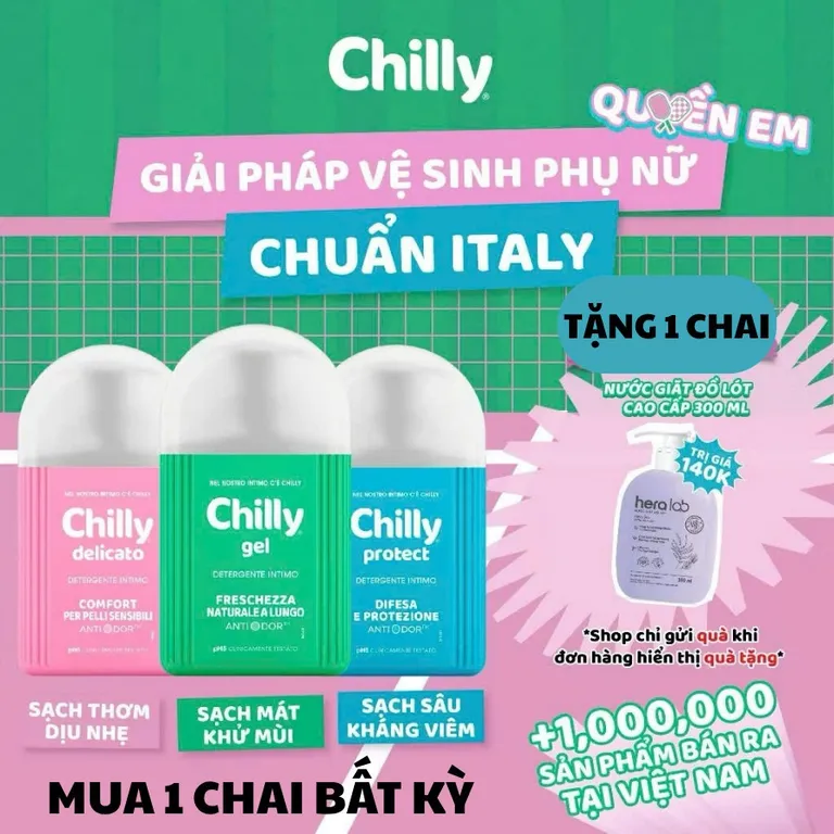 Dung dịch vệ sinh phụ nữ Chilly làm sạch diu nhẹ, chiết xuất bạc hà ngừa vi khuẩn, ngăn mùi hiệu quả 200ml