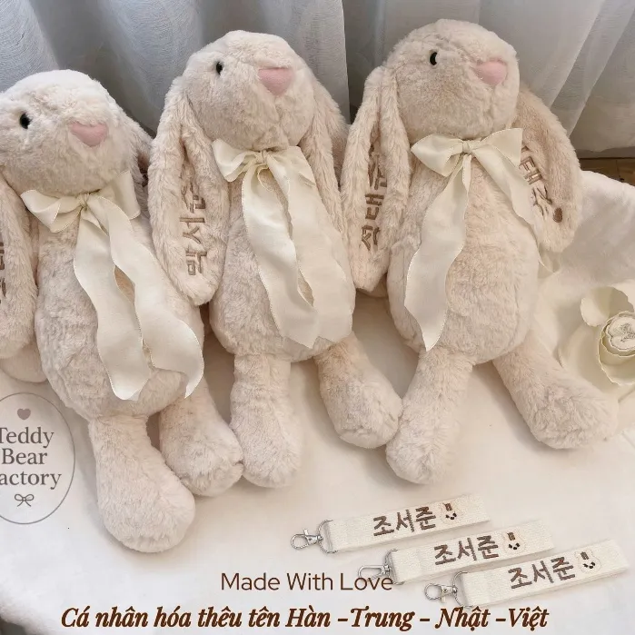 Thỏ Thêu Tên Nhiều Kích Thước 27cm 33cm 40cm 60cm Thỏ Bông Thêu Tai Mềm Mại TEDDYBEAR