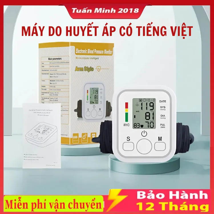 Máy Đo Huyết Áp Nhịp Tim Điện Tử Bắp Tay Tự Động Phiên Bản Cao Cấp Chuẩn Xác , Có Tiếng Việt
