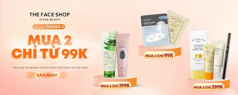 The Face Shop Tháng 3 – Mua 10 Tặng 14 Mặt Nạ, Sữa Rửa Mặt Mua 1 Tặng 2, Kem Chống Nắng Mua 1 Tặng 1, Yehwadam Từ 249K + Mã Giảm 5%