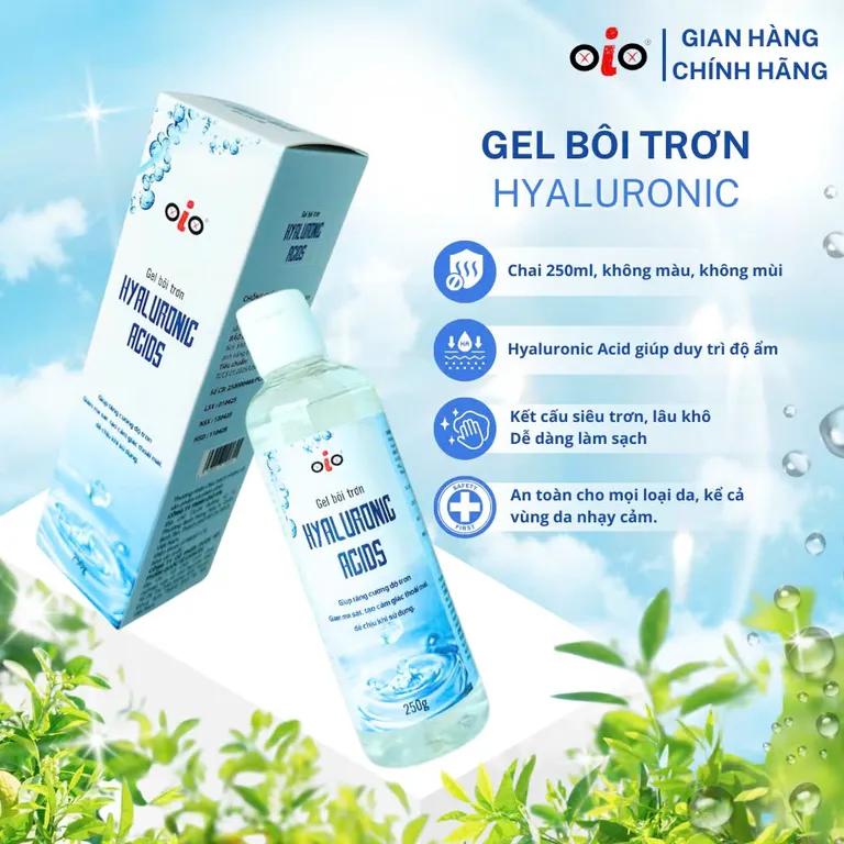 Gel bôi trơn OiO Hyaluronic Acids gốc nước không mùi lâu khô, siêu trơn 7g 250g
