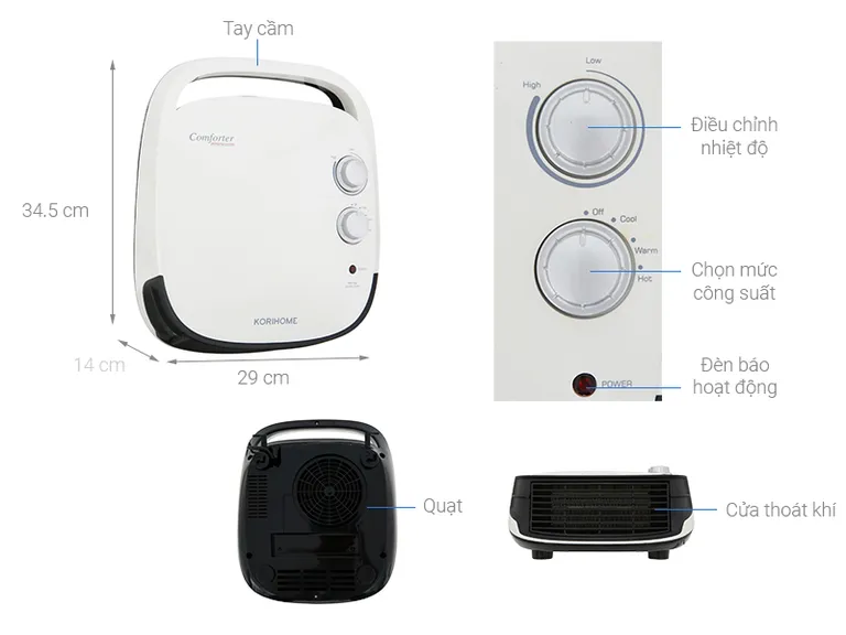 Công nghệ sưởi gốm PTC không đốt oxy, không gây khô da