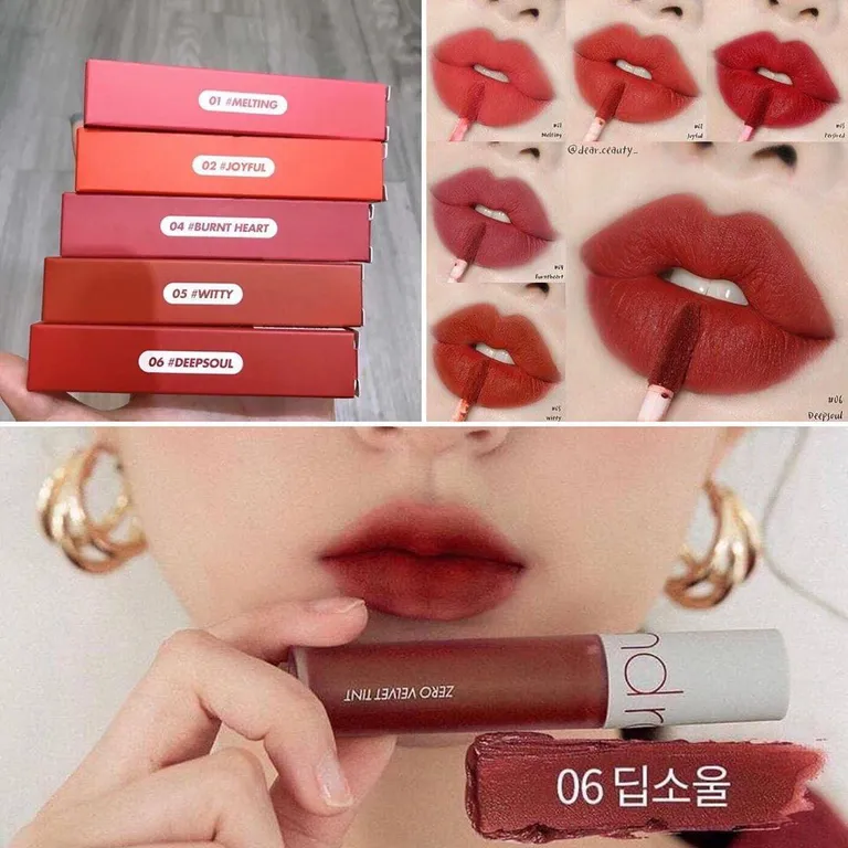 Thiết kế son Romand Zero Velvet Tint dạng trụ tròn với vỏ nhám lì