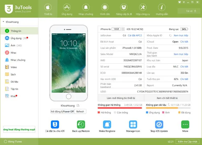Cách chuyển dữ liệu từ iPhone sang iPhone thông qua 3uTools.