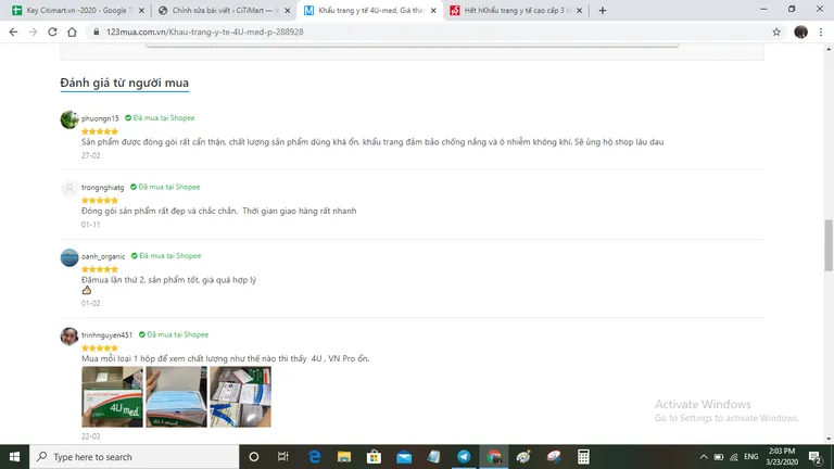 Người dùng đánh giá tốt về chất lượng khẩu trang 4U Med
