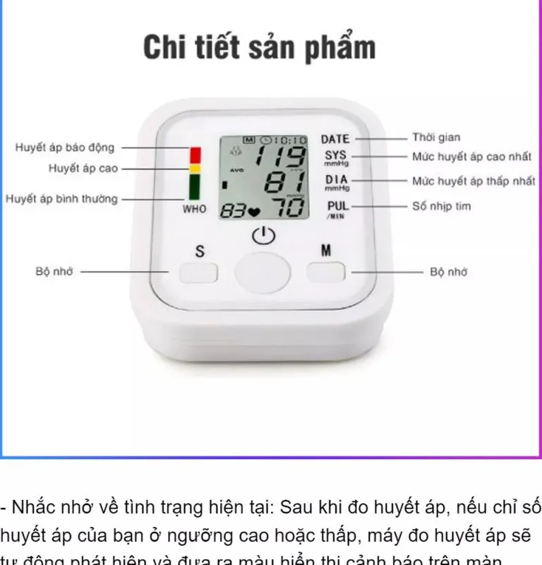 Chỉ số đo huyết áp bao gồm huyết áp tâm trương & huyết áp tâm thu.