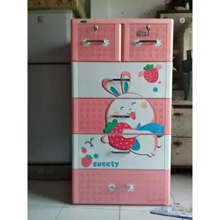 Tủ nhựa Tabi L 5 tầng hồng thỏ dâu