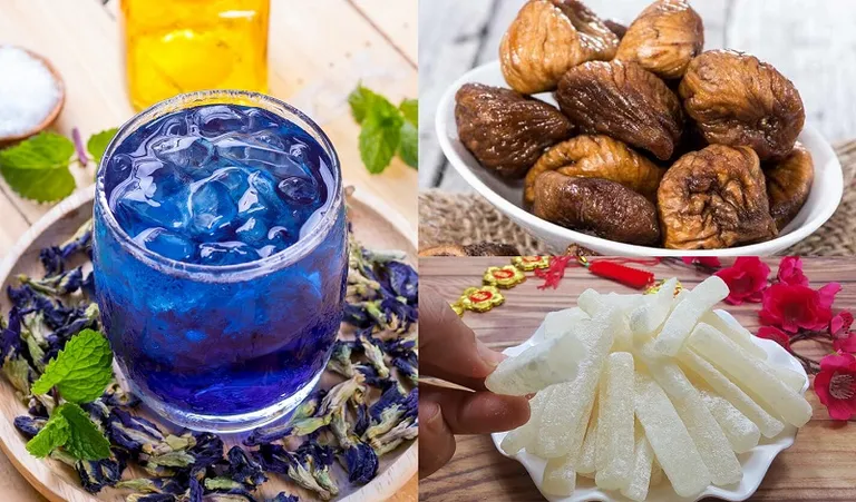 Cách giảm cân bằng trà hoa đậu biếc và hoa cúc, sung, mứt bí đao