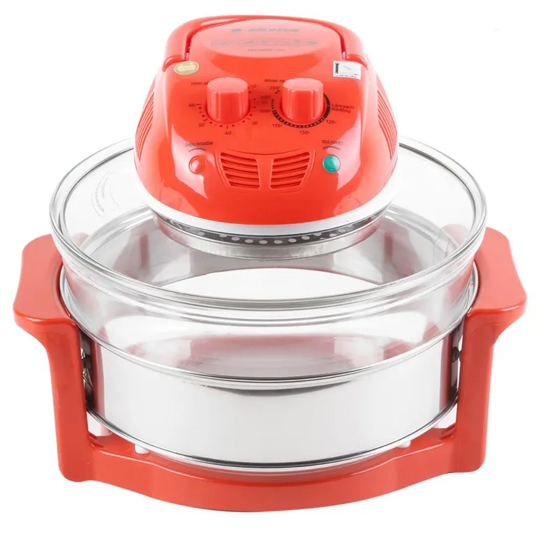 Nồi nướng thủy tinh hoạt động bằng bóng đèn halogen tỏa nhiệt từ phía trên